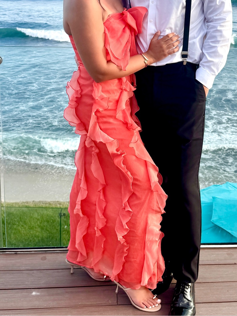 Hutch Strapless Ruffled Coral Dress NWT